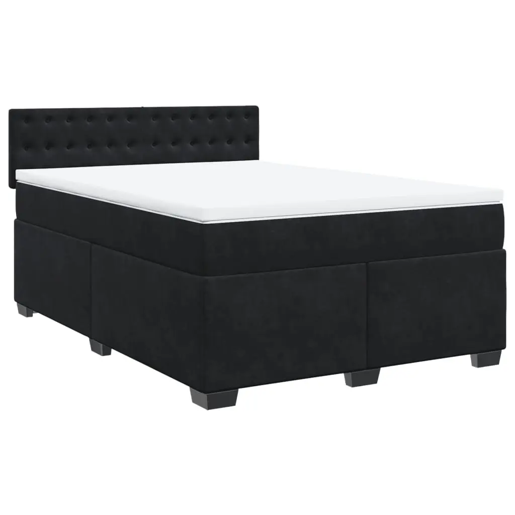 Box Spring Bed Velvet Grey Double Upholstered Frame with Pocket Spring Mattress