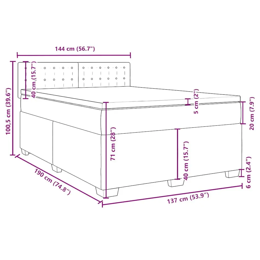 Box Spring Bed Velvet Grey Double Upholstered Frame with Pocket Spring Mattress