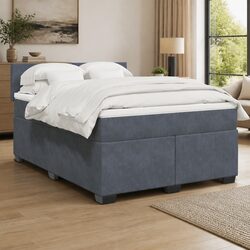 Velvet Upholstered Queen Box Spring Bed with Mattress