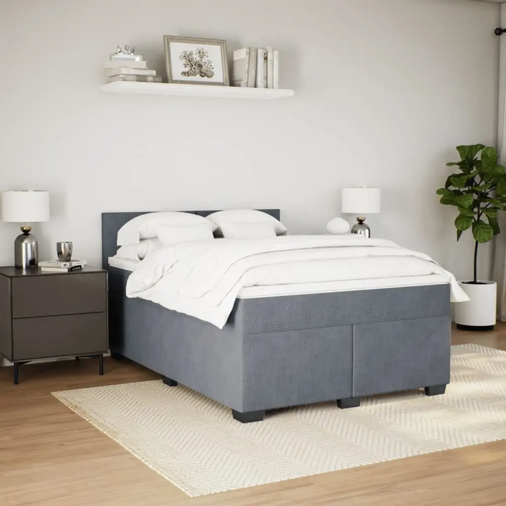 Box Spring Bed Velvet Upholstered Queen Pocket Spring Mattress Slatted Base