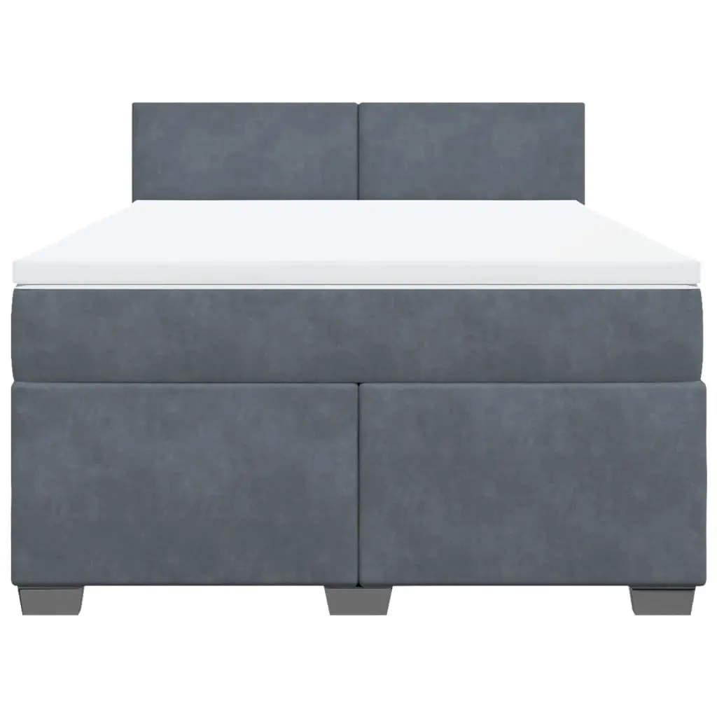 Box Spring Bed Velvet Upholstered Queen Pocket Spring Mattress Slatted Base