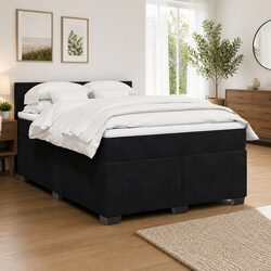 Velvet Upholstered Queen Box Spring Bed with Pocket Spring Mattress
