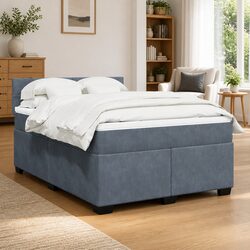 Velvet Upholstered Box Spring Bed with Pocket Spring Mattress