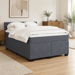 Velvet Upholstered Queen Size Box Spring Bed with Pocket Mattress