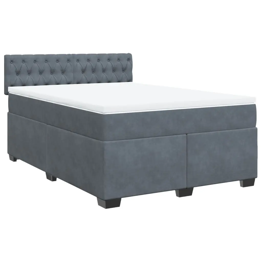 Box Spring Bed Velvet Upholstered Queen Size Pocket Spring Mattress Slats