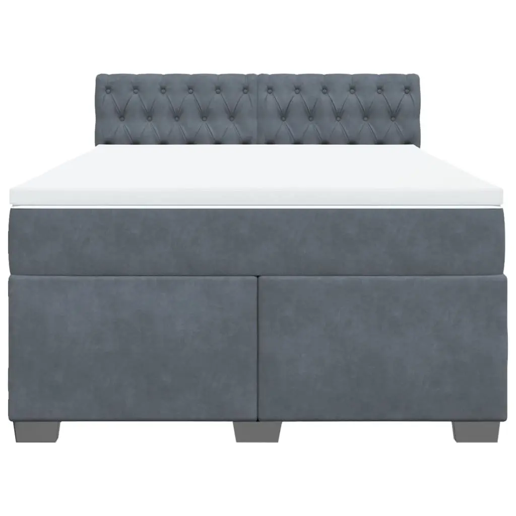 Box Spring Bed Velvet Upholstered Queen Size Pocket Spring Mattress Slats