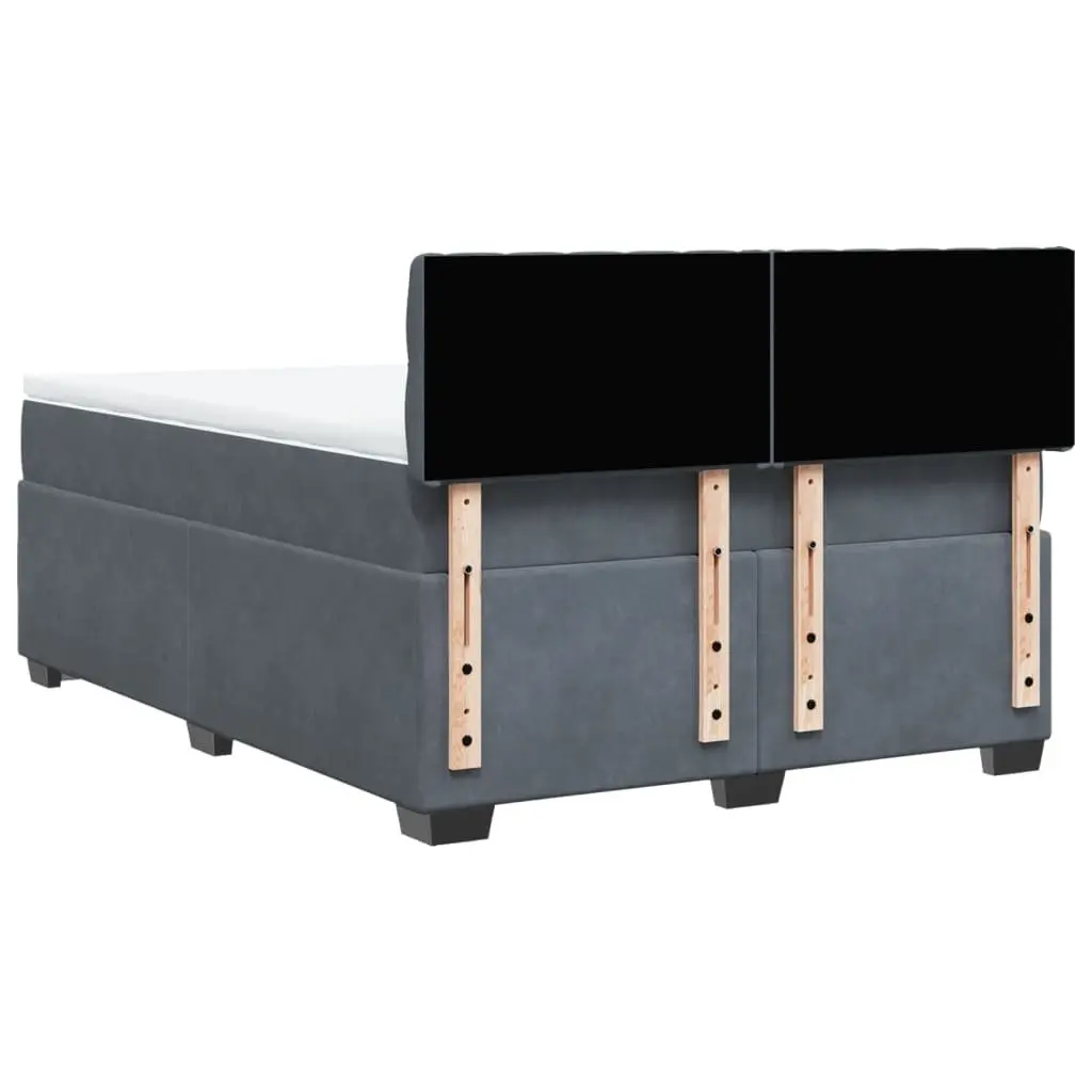 Box Spring Bed Velvet Upholstered Queen Size Pocket Spring Mattress Slats