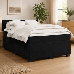 Queen Box Spring Bed with Pocket Mattress in Grey Velvet