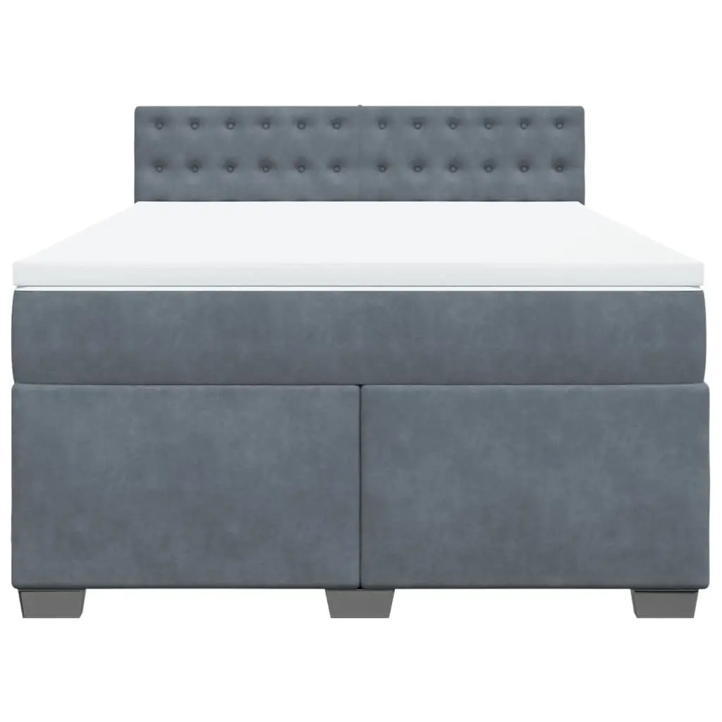 Queen Bed Frame with Mattress and Topper Dark Grey Velvet Pocket Spring
