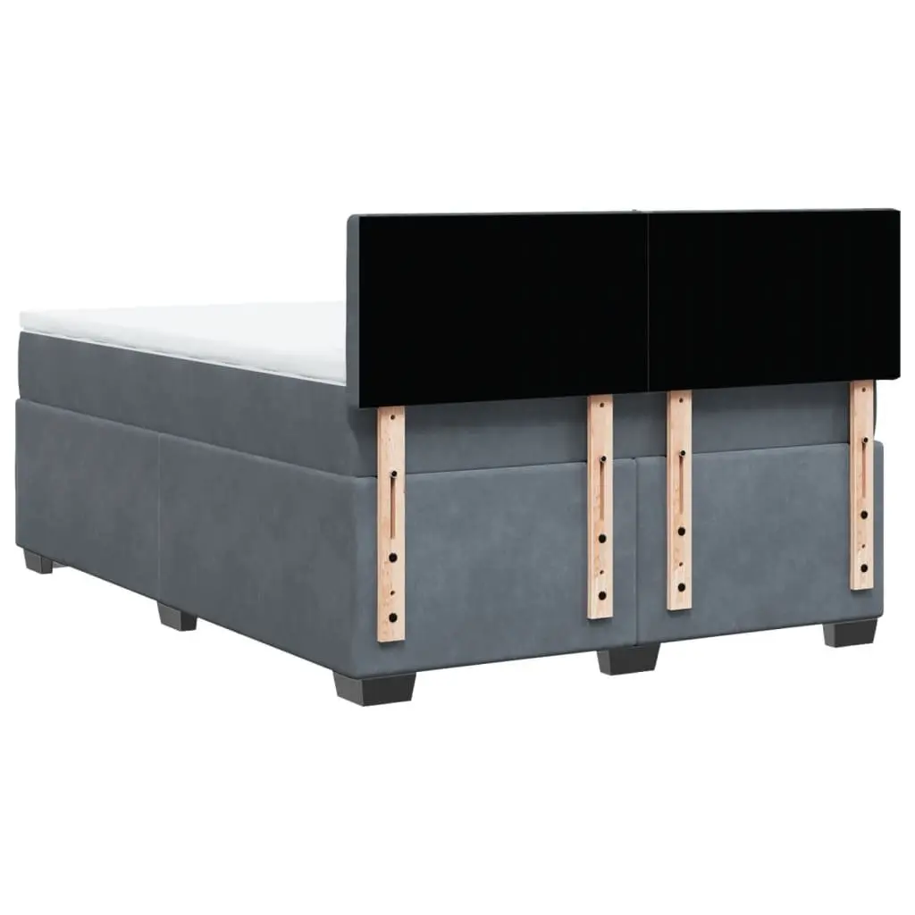 Queen Bed Frame with Mattress and Topper Dark Grey Velvet Pocket Spring