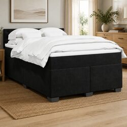 Queen Velvet Upholstered Box Spring Bed with Pocket Mattress