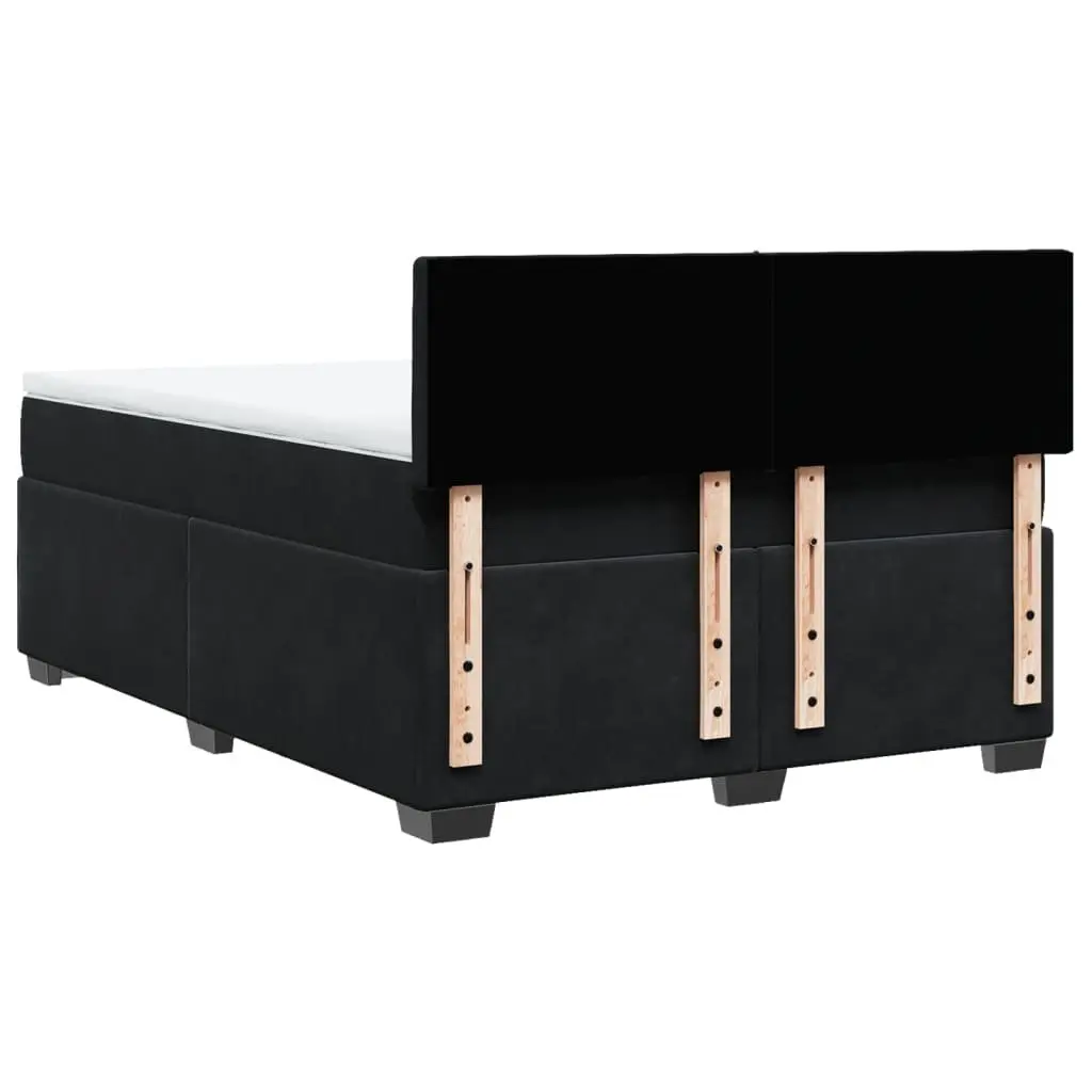 Queen Box Spring Bed Velvet Upholstered Frame Slat Base Pocket Mattress