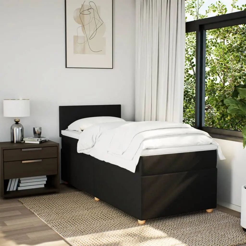King Single Box Spring Bed Black Fabric Frame Pocket Spring Mattress