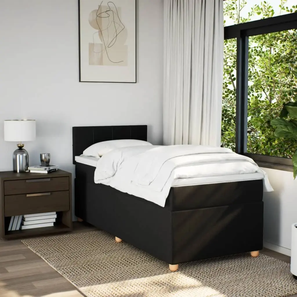 Box Spring Bed King Single Black Fabric Frame Pocket Spring Mattress