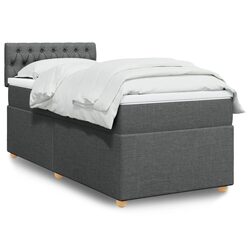 King Single Box Spring Bed with Pocket Mattress Grey Fabric Frame Slats