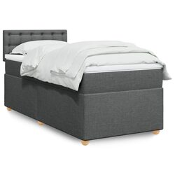 King Single Box Spring Bed with Pocket Mattress Dark Grey Fabric Bedroom