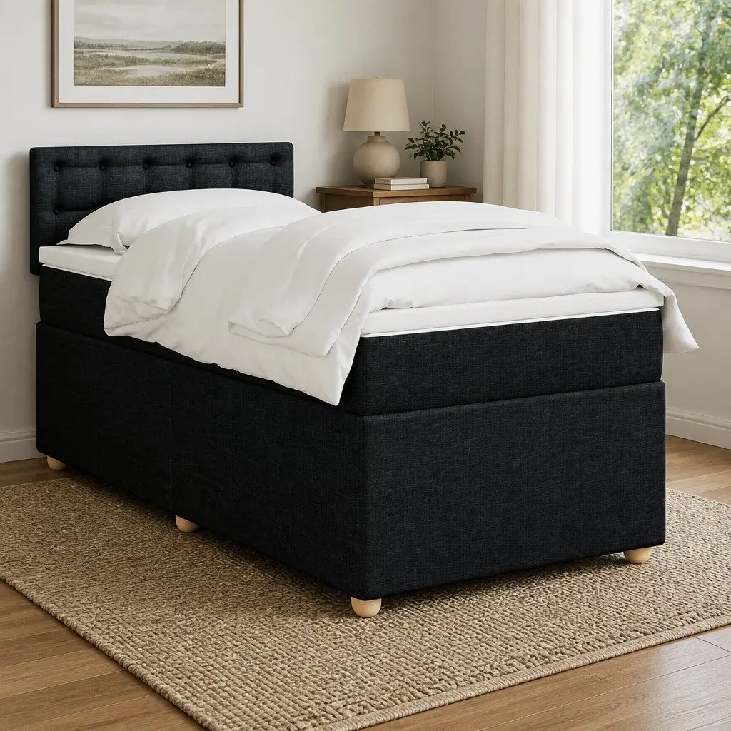 Box Spring Bed King Single Pocket Spring Mattress Black Polyester Fabric