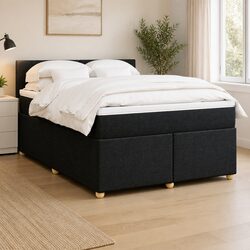 Double Box Spring Bed with Pocket Spring Mattress in Black