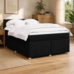 Double Box Spring Bed with Pocket Mattress in Black Fabric