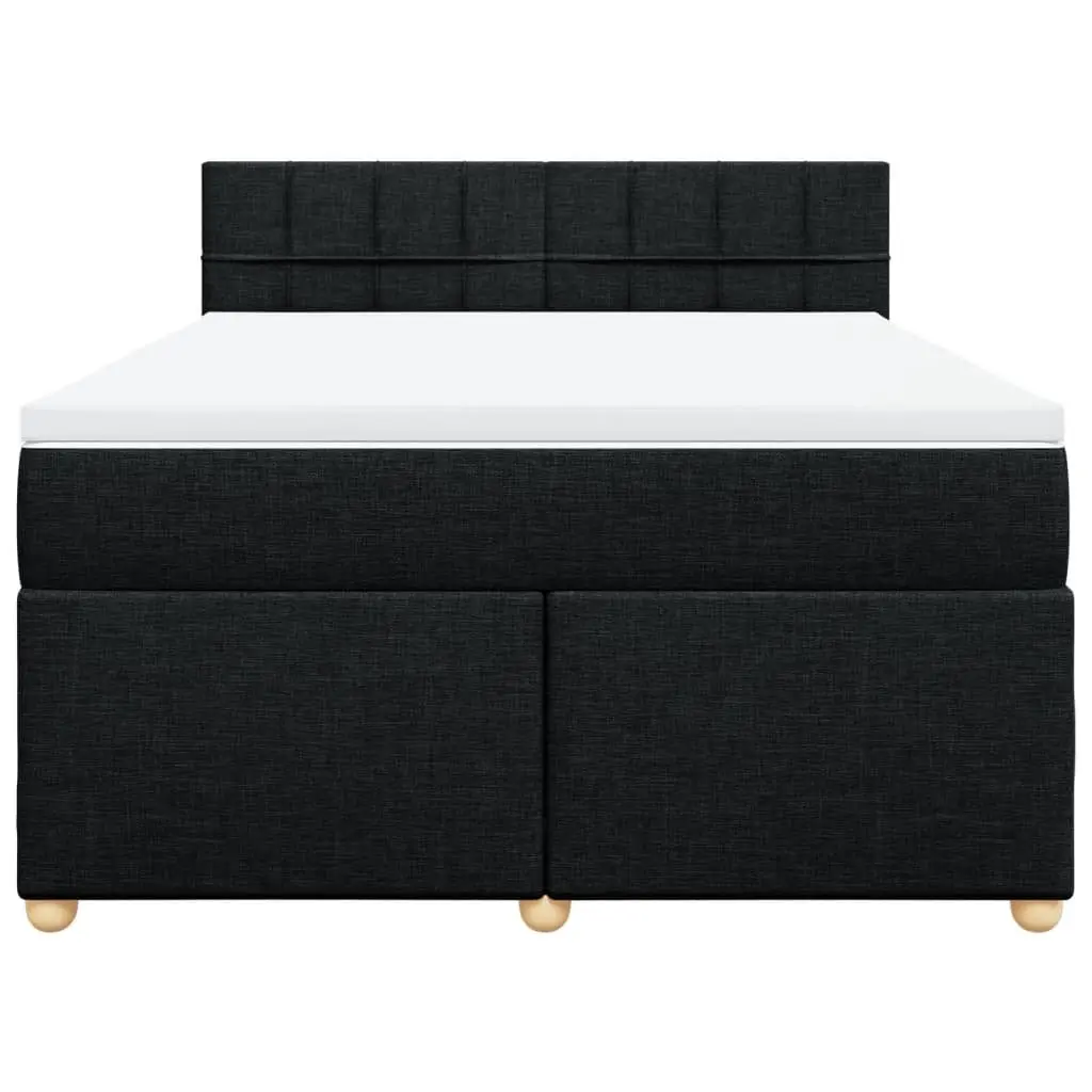 Box Spring Bed with Pocket Mattress Black Fabric Size Sturdy Frame
