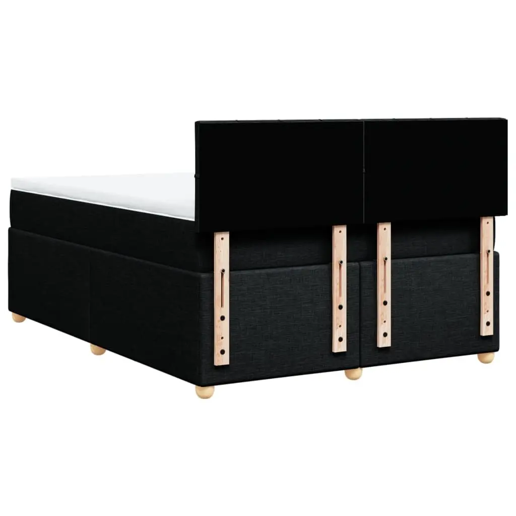 Box Spring Bed with Pocket Mattress Black Fabric Size Sturdy Frame