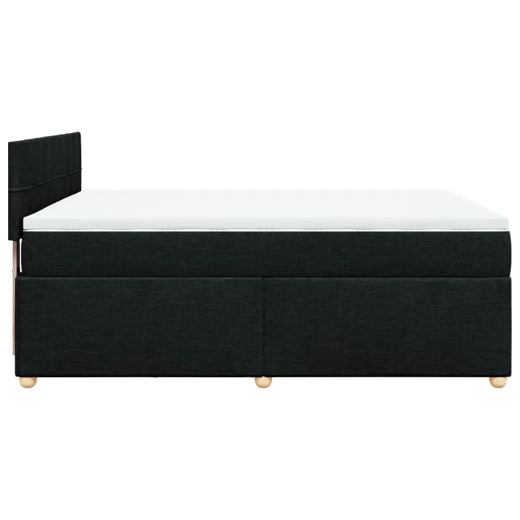Box Spring Bed with Pocket Mattress Black Fabric Size Sturdy Frame