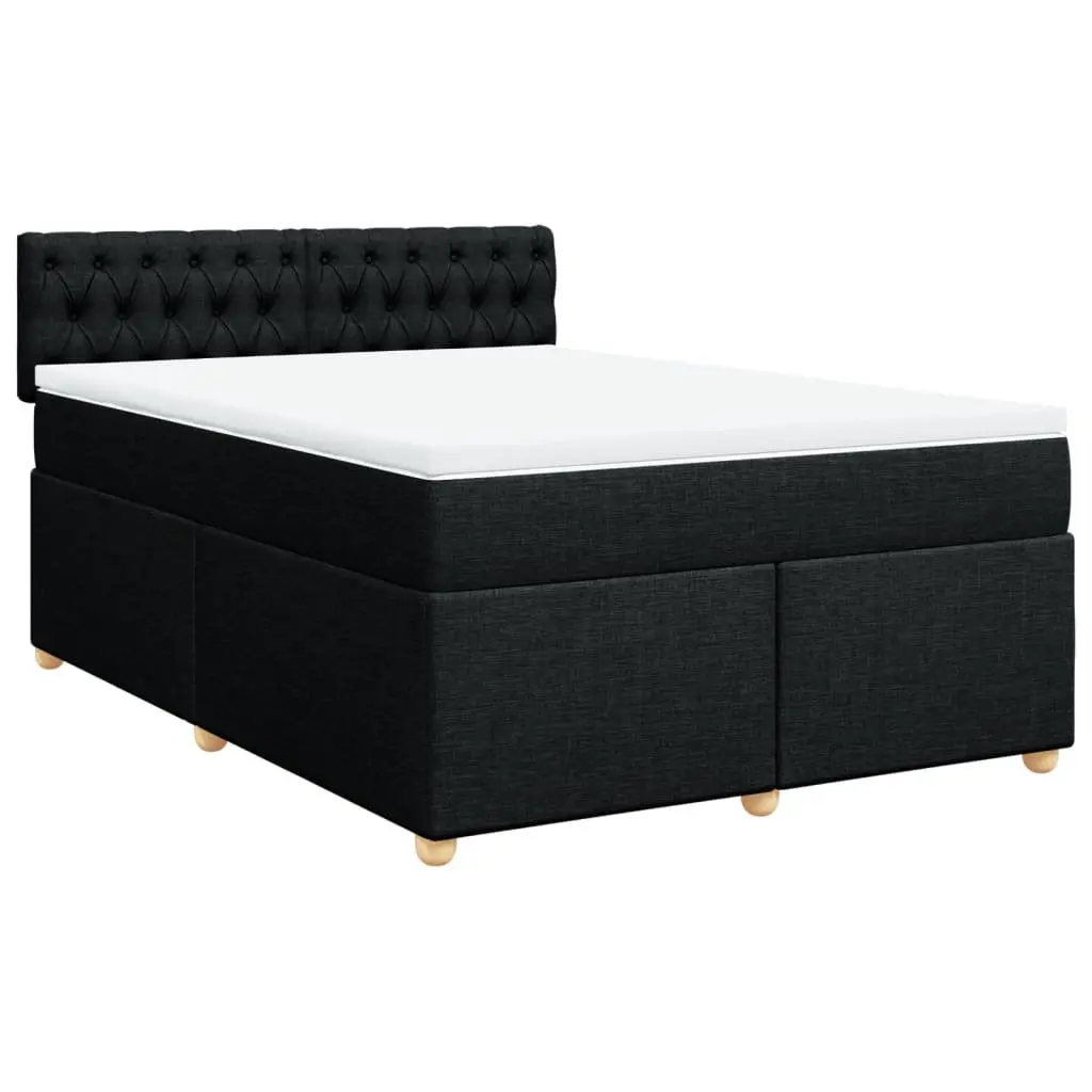 Double Box Spring Bed Black Fabric Frame Double Size Pocket Sprung Mattress
