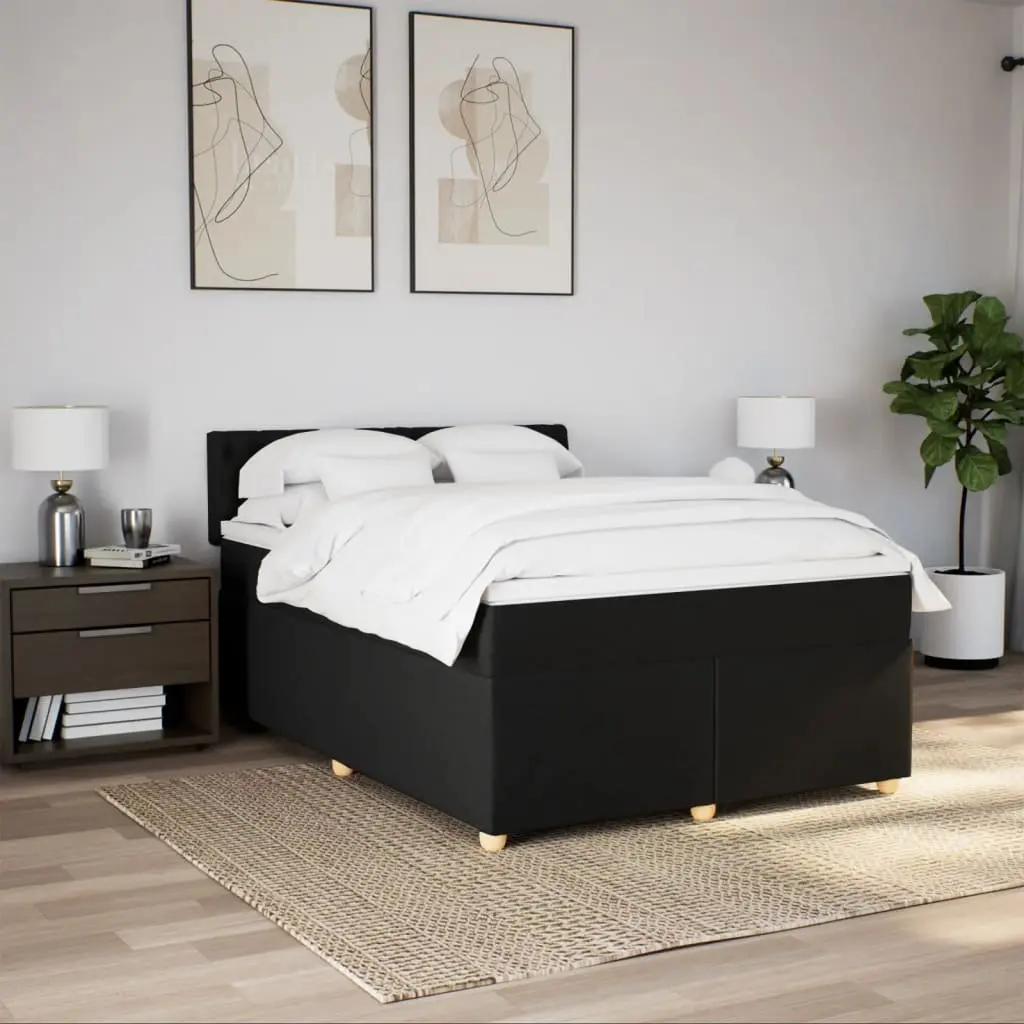 Double Box Spring Bed Black Fabric Frame Double Size Pocket Sprung Mattress