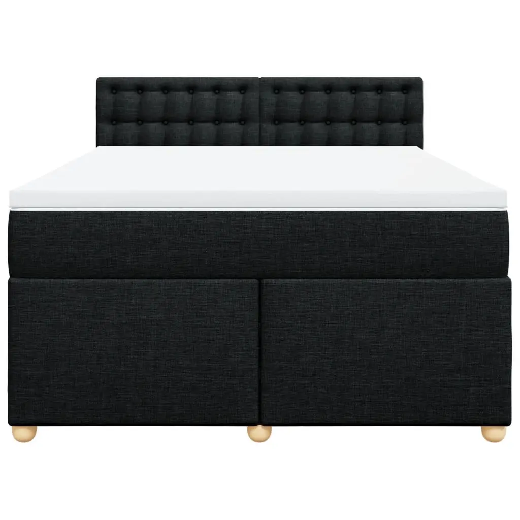 Double Box Spring Bed Black Fabric Frame Pocket Spring Mattress