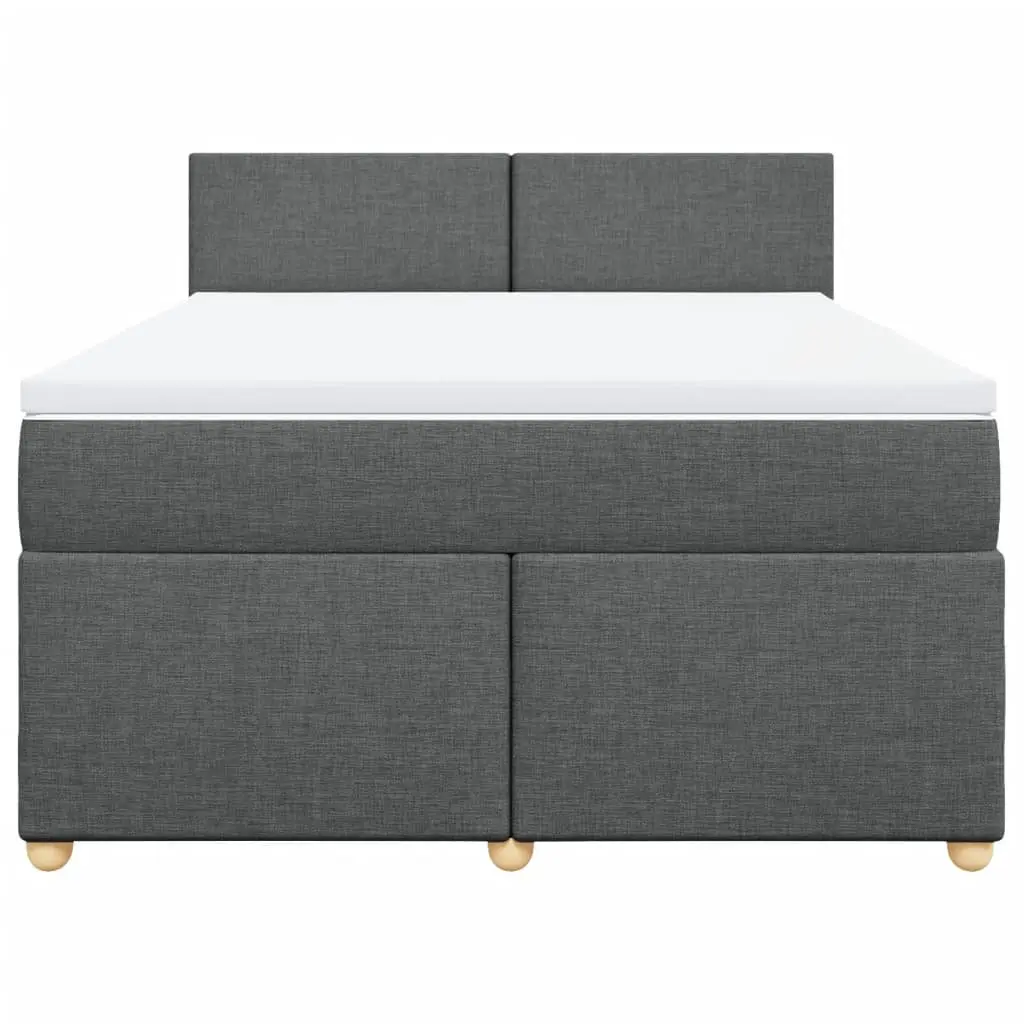 Queen Box Spring Bed Grey Fabric Pocket Spring Mattress