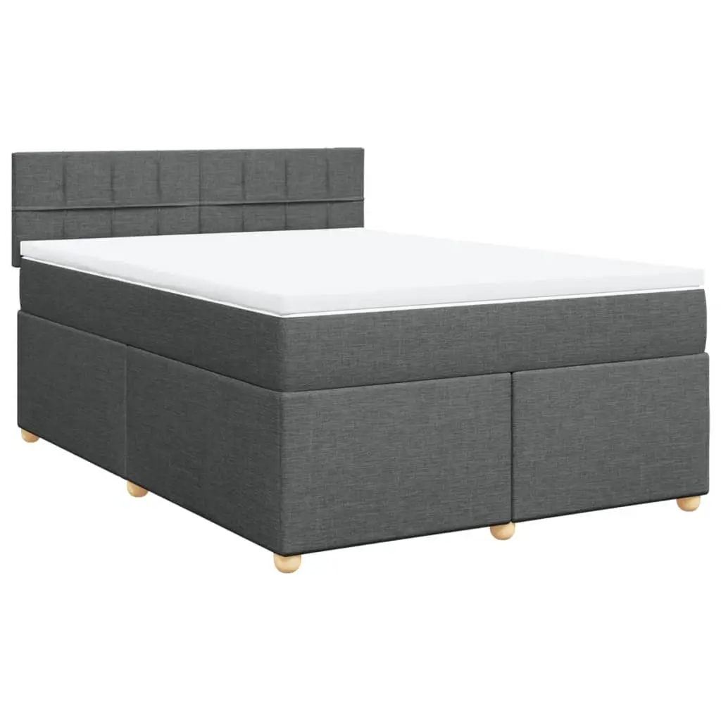 Queen Box Spring Bed Grey Fabric Frame Pocket Sprung Mattress Slatted Base