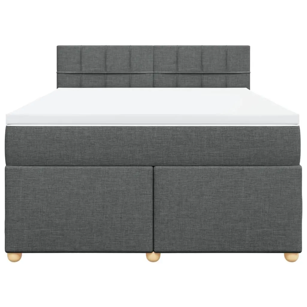 Queen Box Spring Bed Grey Fabric Frame Pocket Sprung Mattress Slatted Base