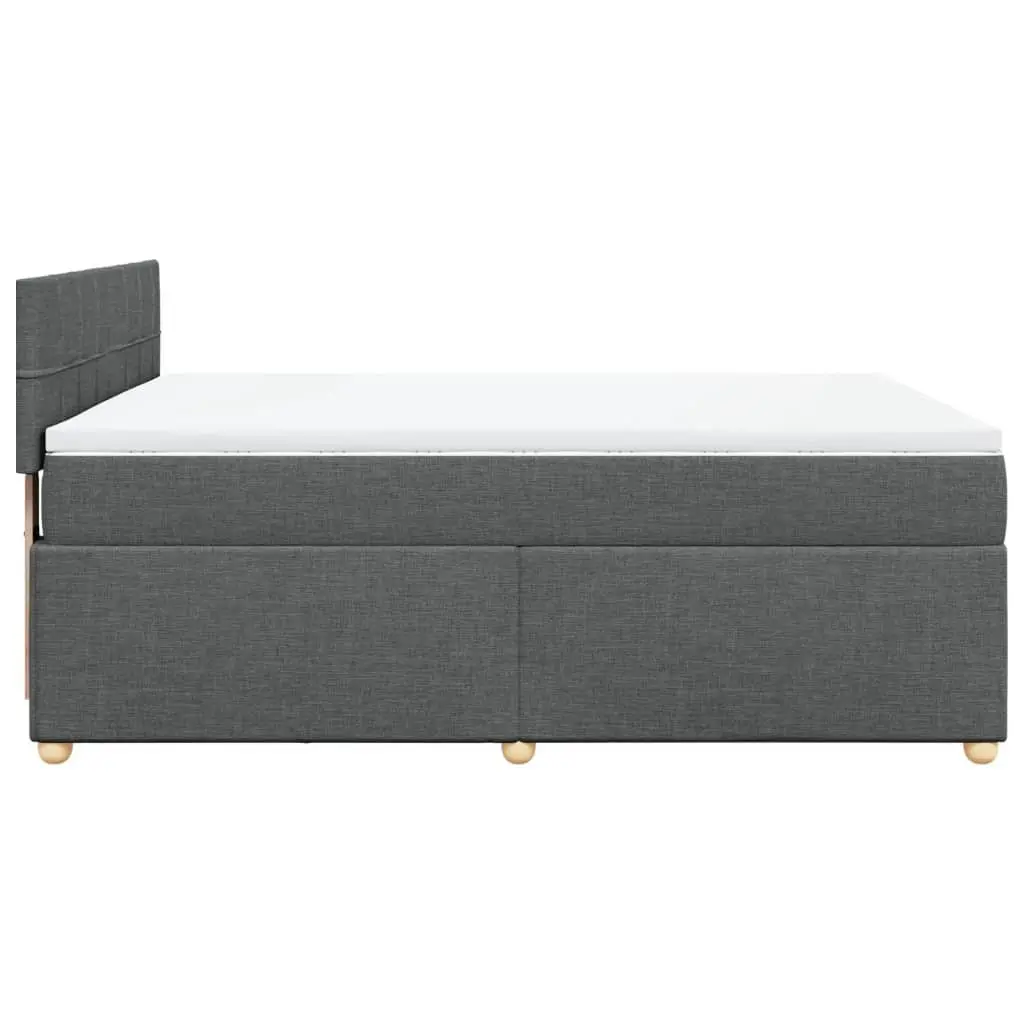 Queen Box Spring Bed Grey Fabric Frame Pocket Sprung Mattress Slatted Base