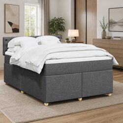 Queen Box Spring Bed with Pocket Mattress in Dark Grey