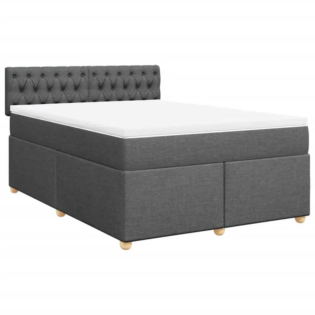 Queen Box Spring Bed Dark Grey Fabric Pocket Spring Mattress