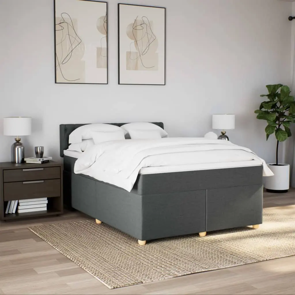 Queen Box Spring Bed Dark Grey Fabric Pocket Spring Mattress