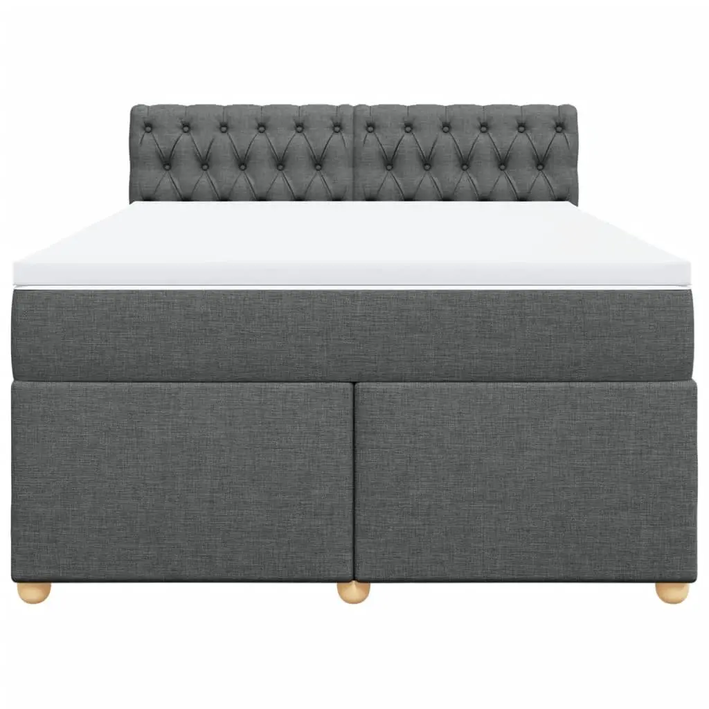 Queen Box Spring Bed Dark Grey Fabric Pocket Spring Mattress
