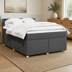 Queen Bed with Pocket Spring Mattress in Dark Grey Fabric