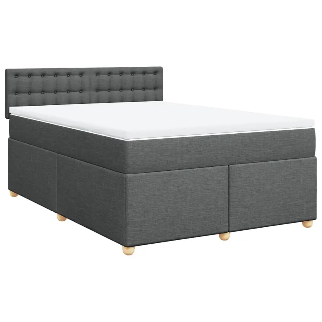 Queen Box Spring Bed Dark Grey Fabric Pocket Spring Mattress