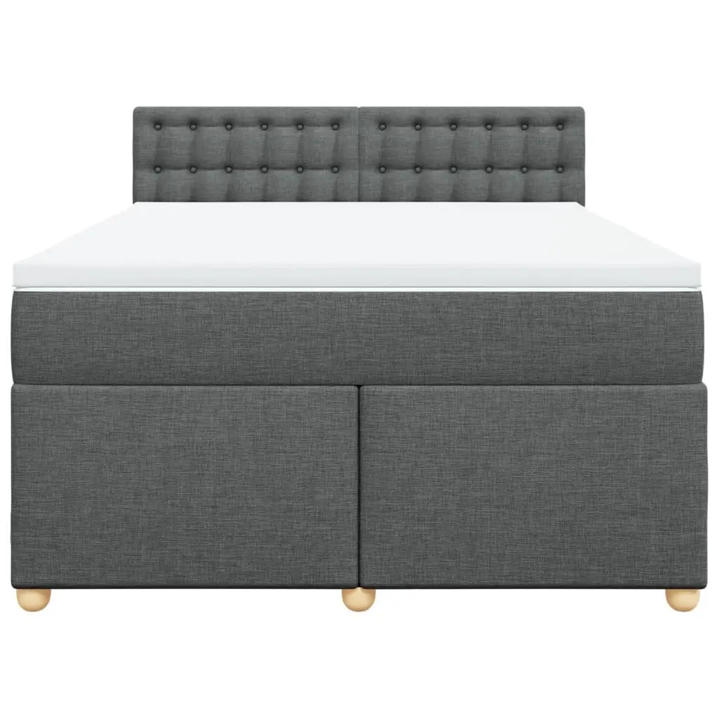 Queen Box Spring Bed Dark Grey Fabric Pocket Spring Mattress