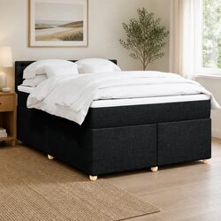 Queen Box Spring Bed with Pocket Mattress in Black Fabric