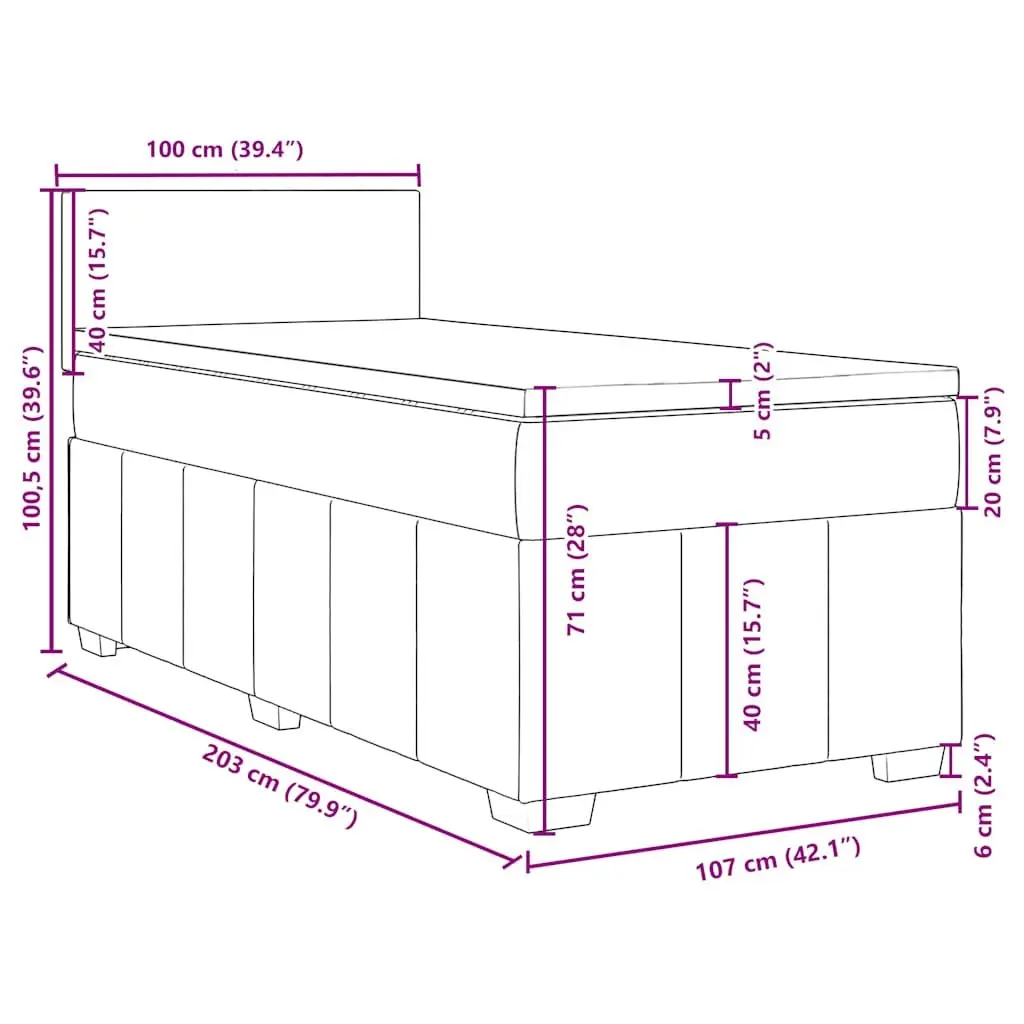 Box Spring Bed King Single Black Fabric Frame with Pocket Spring Mattress