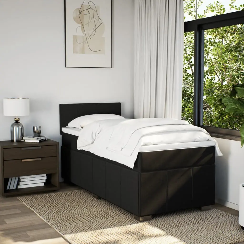 Box Spring Bed King Single Black Fabric Frame with Pocket Spring Mattress