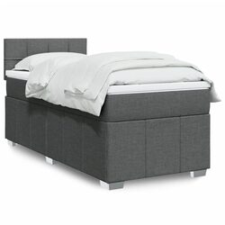 King Single Box Spring Bed with Pocket Sprung Mattress Grey Fabric Frame