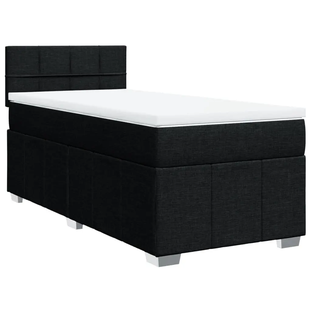 King Single Box Spring Bed Black Fabric Frame Pocket Spring Mattress