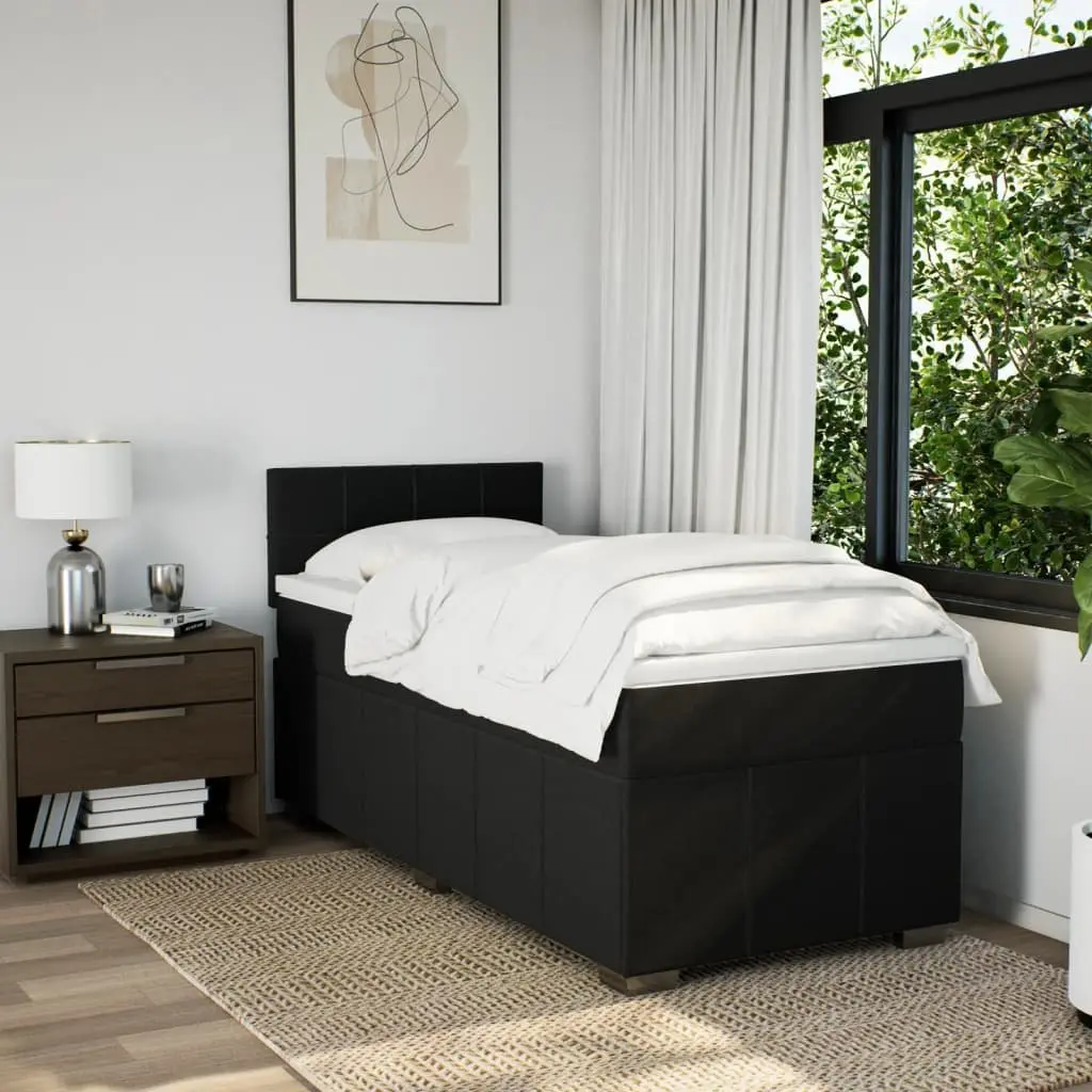 King Single Box Spring Bed Black Fabric Frame Pocket Spring Mattress