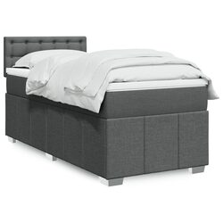 King Single Box Spring Bed with Pocket Mattress Dark Grey Fabric Bedroom