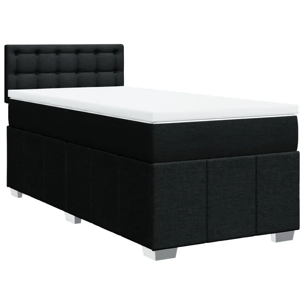 King Single Box Spring Bed Black Fabric Frame Pocket Spring Mattress Slats
