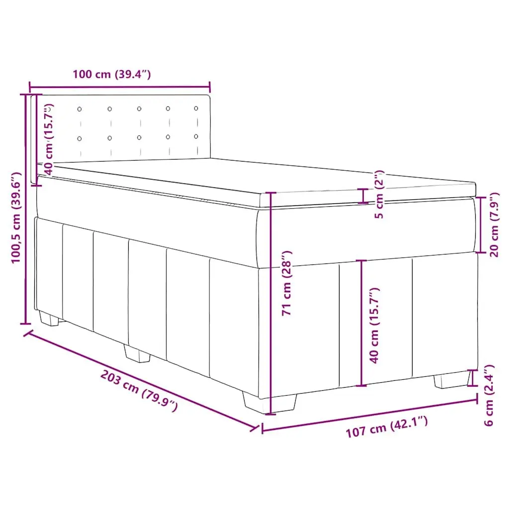 King Single Box Spring Bed Black Fabric Frame Pocket Spring Mattress Slats