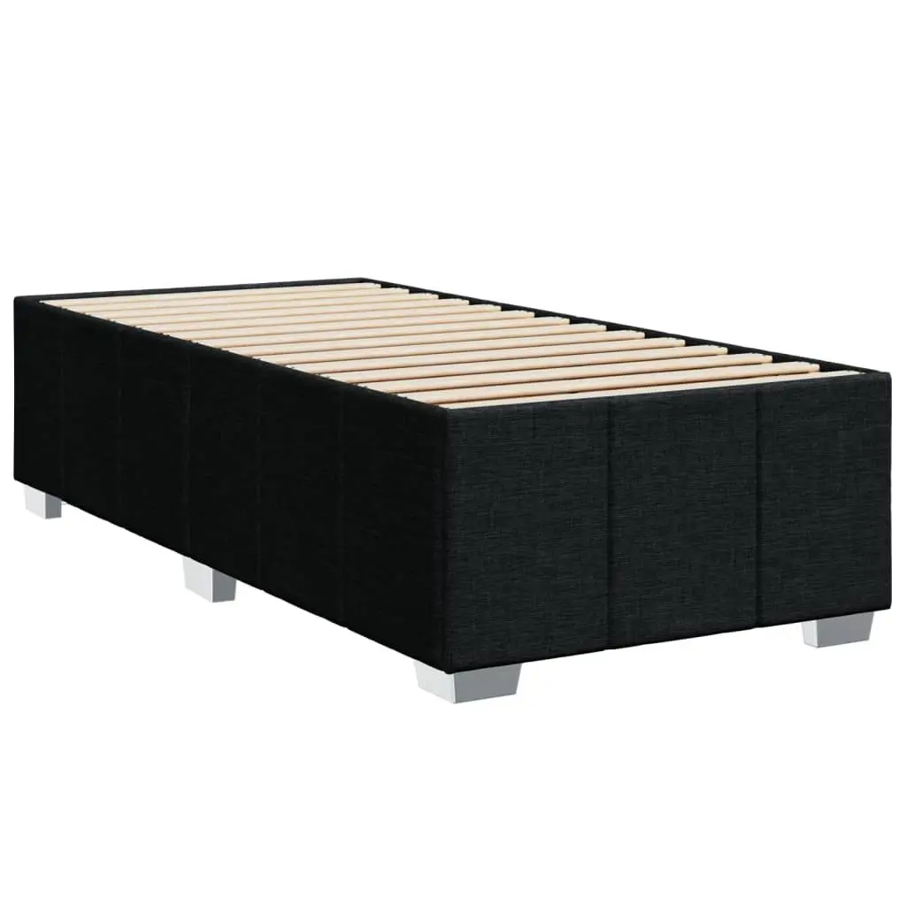 King Single Box Spring Bed Black Fabric Frame Pocket Spring Mattress Slats